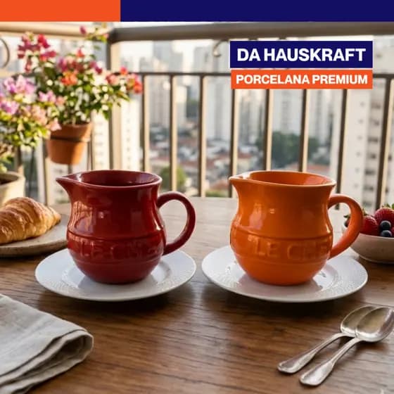 Leiteira Jarra Porcelana 290ml Le Chef Hauskraft Café Chá Vermelha Laranja