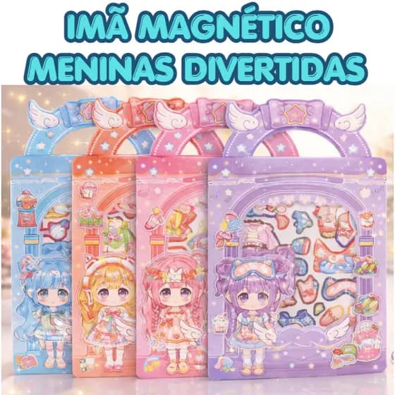 Brinquedo Menina Magnética Infantil–Bonecas com Roupinhas para Montar Looks Anime Gruda na Geladeira