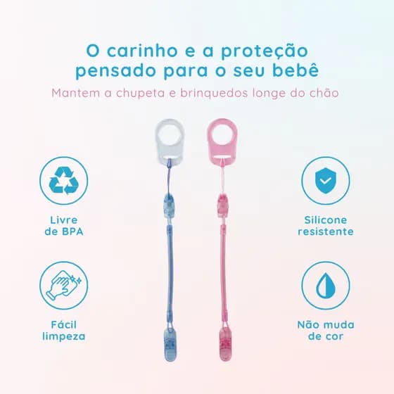 Kit Prendedor Mola + Adaptador P/ Chupeta Sem Alça - Serve Para Mam Nuk - Silicone BPA Transparente