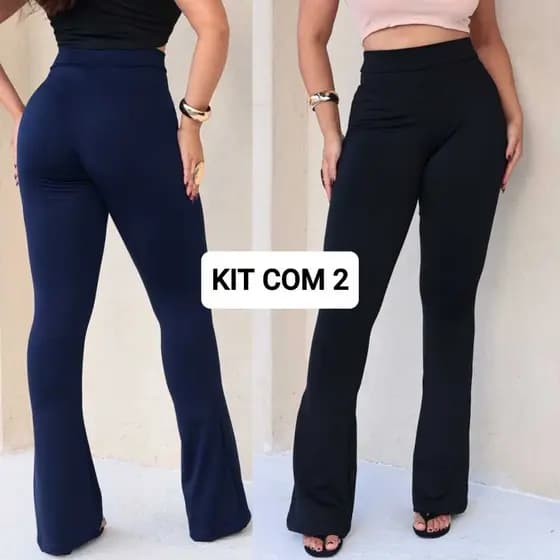 Kit com 2 Calça Feminina Legging Flare Bailarina Cintura Alta Leg Suplex Power Lisa Grossa Zero Transparência