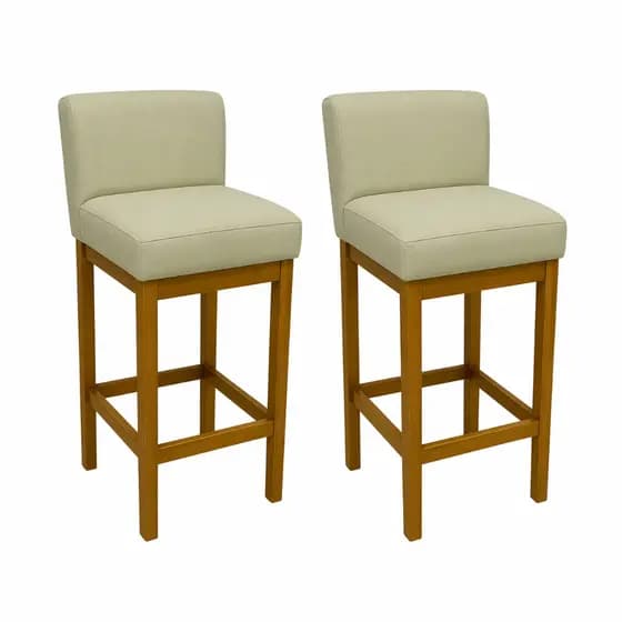 Kit 02 Banqueta Alta Lucy Fixa Decorativo Base em Madeira para Balcão Cozinha Moderno e Confortável - Kasa Alb