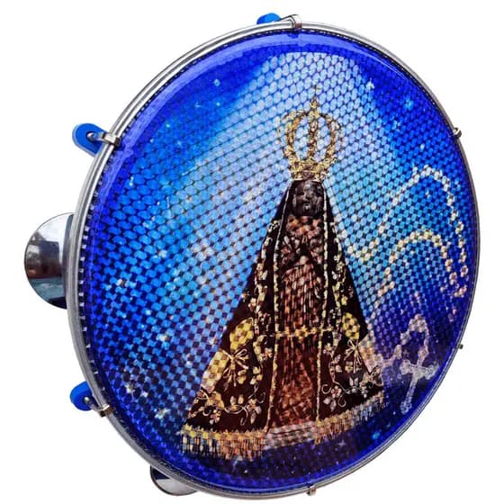 Pandeiro Vip 10 Pol Pele Holografica Nossa Senhora Terco