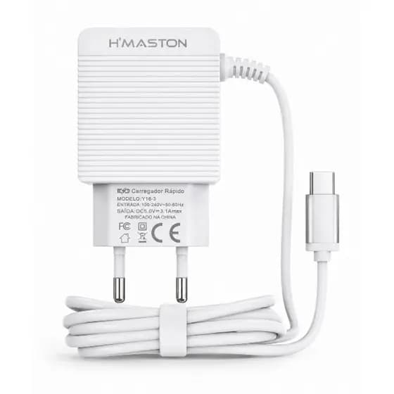 Carregador Turbo 3.1A USB Duplo + Cabo USB-C Carregamento Rápido Android H'Maston