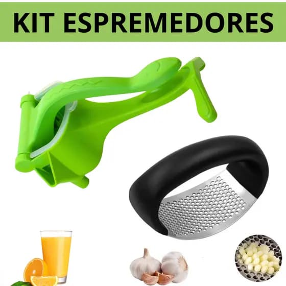 Kit Espremedor Frutas Manual Suco Limão Laranja e Espremedor Amassador Triturador de Alho Multiuso
