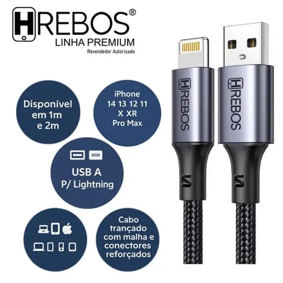 Cabo USB Lightning iPhone 14 13 12 11 X XR 9 8 Pro Max 27W 1m 2m 3m Rápido Turbo Trançado Nylon