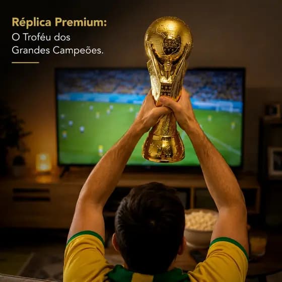 Taça Troféu Copa Do Mundo Réplica Dourada Decoração Enfeite Futebol 30x10cm