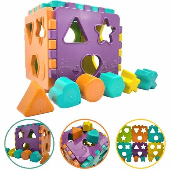 Brinquedo Educativo Cubo Didático Bloco de Montar Peças Encaixe Menino e Menina Kendy