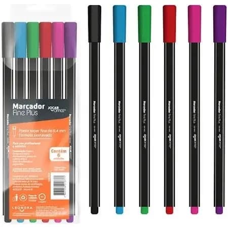 CANETA MARCADOR FINELINER PONTA 0.4 - ESTOJO C/ 6 CORES JOCAR OFFICE