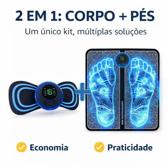 Massageador Elétrico Pés EMS Portátil + Tapete Massageador Alívio Dor Muscular e Circulação Perna Pé