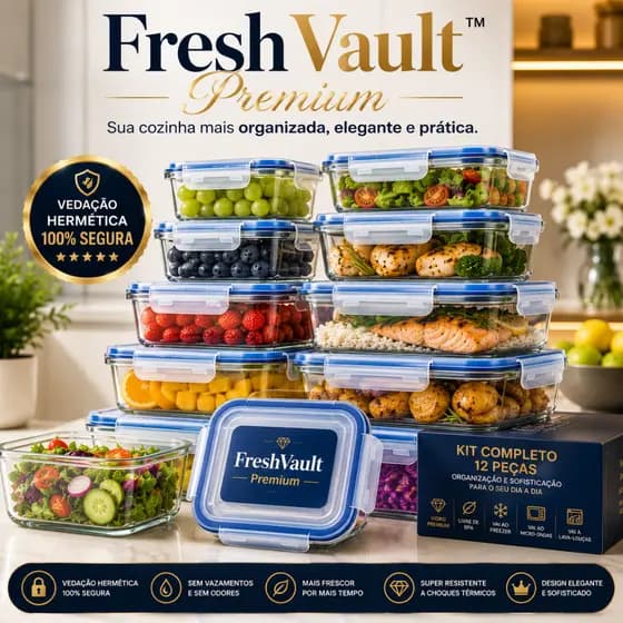 Kit 10 Potes Herméticos Vidro 640ml com 4 Travas BPA Free Vai ao Forno Freezer e Microondas