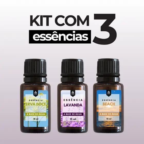 Kit com3 Essências Hidrossolúveis15ml Base Água Para Umidificador, Difusor e Aromatizador de Ambiente | Aromas Variados