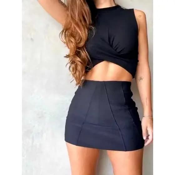 Short Saia Feminino Bengaline Poliamida Premium Moda Verao Promoção