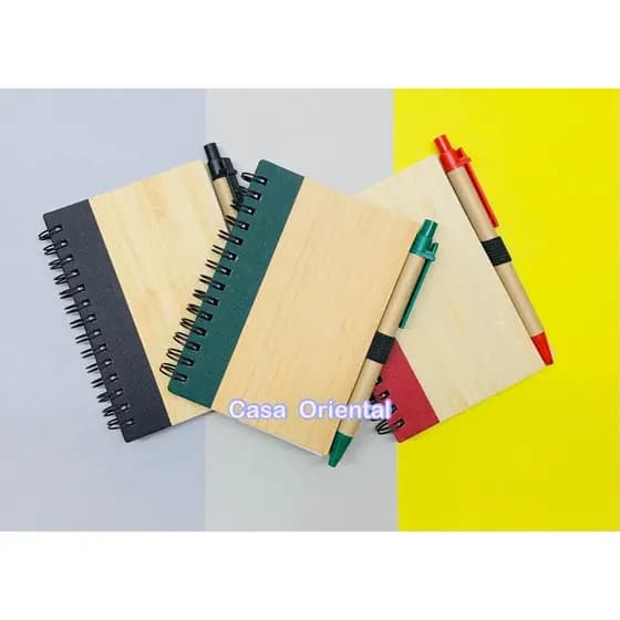 Caderno Em Bambu Com Pauta e Caneta 70 Folhas 8,6cmx12,7cm HA85341