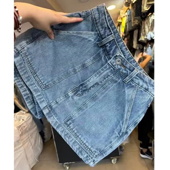 Short Jeans Short saia cargo Cintura Alta Femininas Modal jeans sem esticar short saia com bolso algodão 100%