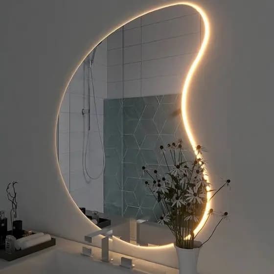 Espelho led Orgânico Decorativo grande Lavabo, Banheiro Hall de Entrada Fonte bateria com suporte 32