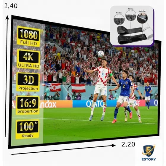 Tela Telão Projetor Projeção 4k Full HD 120 Polegadas Com Velcro Marca Estory Telas Cor Branca Copa