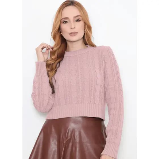 Blusa cropped Cables Tricot de trança manga longa.
