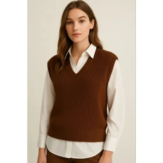 Colete Tricot Feminino texturizado decote V