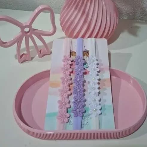 Kit Faixa de Cabelo RN com 3 Unidades Flores Coloridas para Bebê Recém Nascida