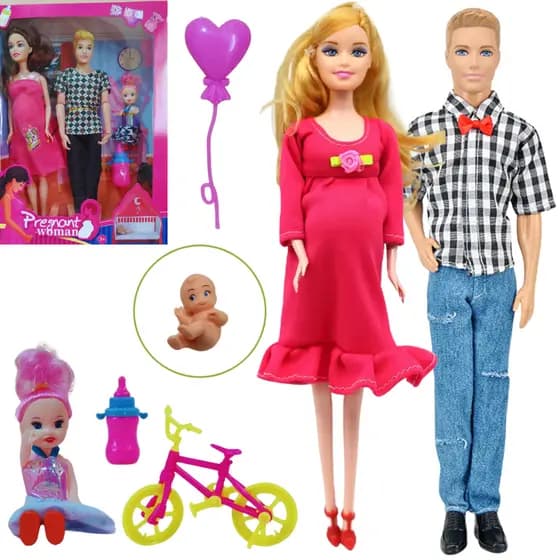 Brinquedo Infantil Meninas Boneca Gravida Casal C/ Roupinhas e Acessórios - Presente Aniversário