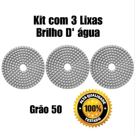 Kit com 3 Lixa Diamantada Brilho d'água Grão 50 Mármore Granito Porcelanato Concreto Marmoraria