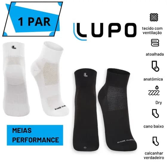 Meia Corrida Lupo Cano Médio Dry Fit Poliamida Performance Masculina Feminina Academia Alta Secagem 03360-002