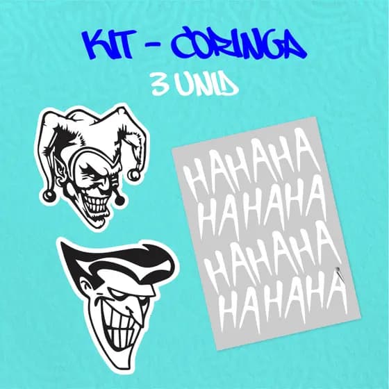 KIT - ADESIVO VINIL - CORINGA - 3 unid - 10 CM MOTO,BICICLETA,SKATE,NOTEBOOK,ESPELHO,STICKER
