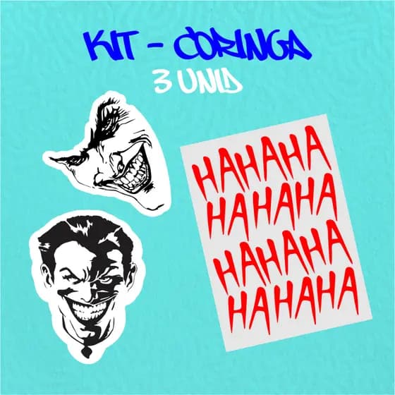 KIT - ADESIVO VINIL - CORINGA - 3 unid - 10 CM MOTO,BICICLETA,SKATE,NOTEBOOK,ESPELHO,STICKER