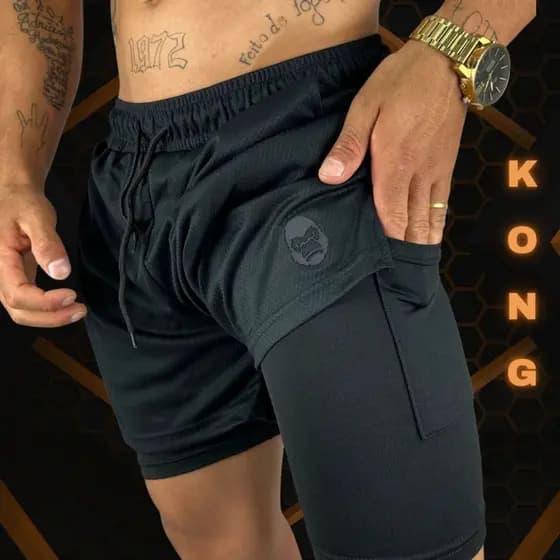 Bermuda Masculino 2 Em 1 Com Forro Compressão Kong
