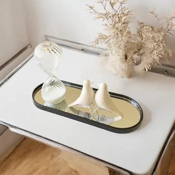 Bandeja Decorativa Para Lavabo Banheiro Mesa Plástica Com Espelho Preto (UNIDADE)