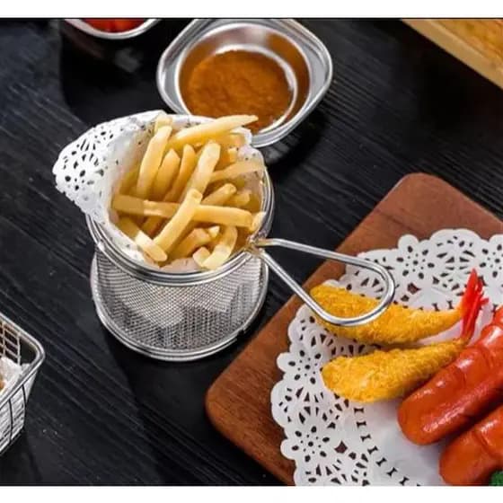 Kit 2 Mini Cesto Inox Para Fritas Fritura Porções Frango/Batata CLINK