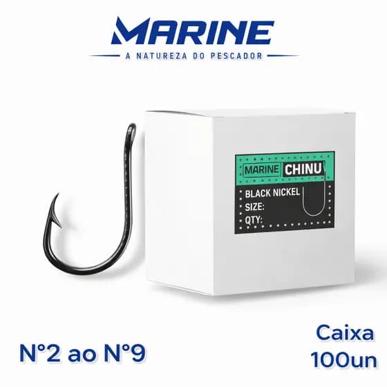 Anzol de Pesca Marine Sports Chinu Black Nickel Nº 2 ao Nº 9 - Caixa com 100un
