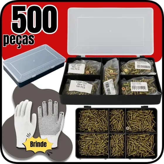 Kit parafusos 4mm Chipboard Philips Com Maleta e Luva de Brinde