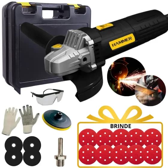 Esmerilhadeira Lixadeira Angular 110v+ Kit Acessórios Maleta Corte Inox Lixa 710W Madeira Alumínio