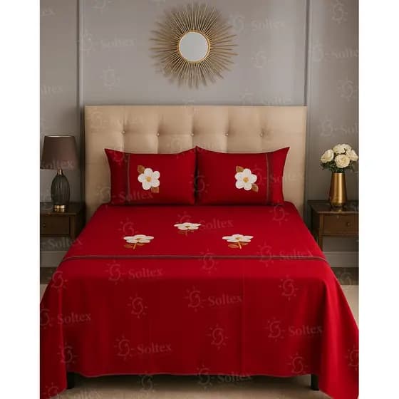 Jogo de Cama Lençol Casal E Solteiro Bordado Artesanal 3 peças Oxford Com 2 Fronhas Colcha Com Barra
