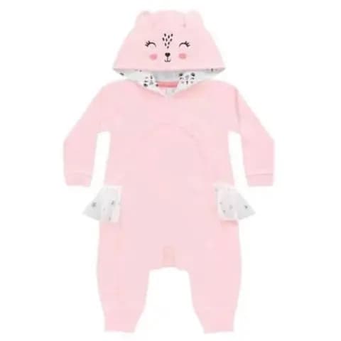 Macacão Bebê Capuz Manga Comprida Menina Suedine Feminino Infantil Kiko E Kika REF. 08352