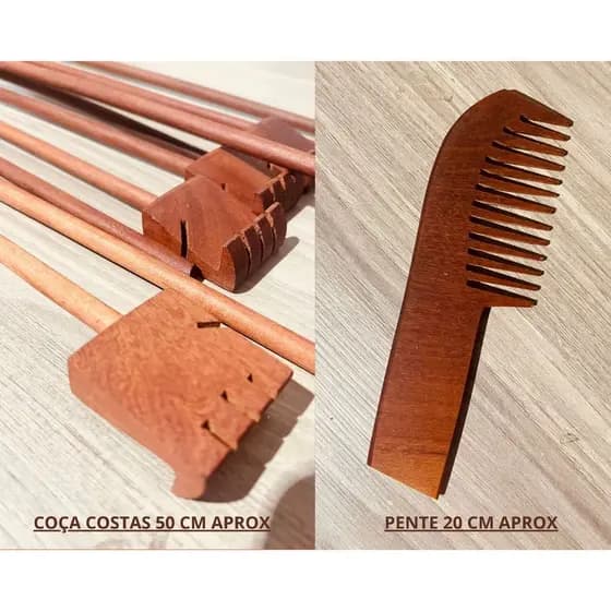KIT EM MADEIRA: 1 PENTE + 1 COÇADOR DE COSTAS ARTESANAL - COMBO NATURAL RÚSTICO