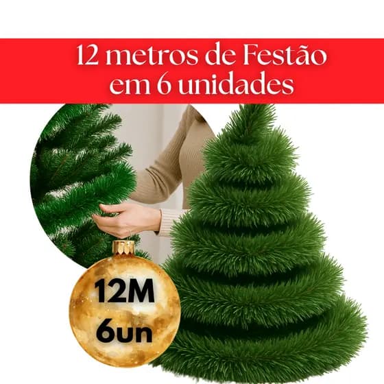 Kit 6 Peças Festão Verde Enfeite Arvore De Natal 2m Decoração Festa Natalina