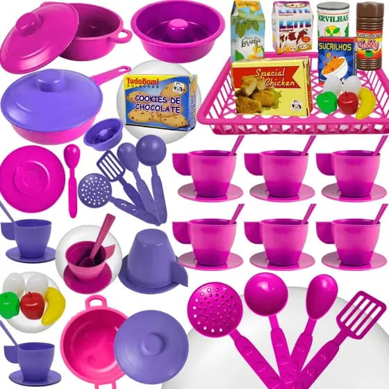 Kit Cozinha Brinquedo Infantil 38 pçs Faz de Conta Panelinhas Xícaras Comidinhas Menina