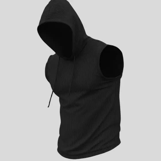 Regata Canelada Capuz Masculina Slim Camiseta sem manga Casual