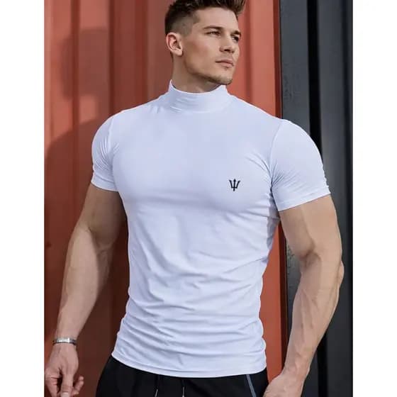 Camiseta térmica Gola alta masculina proteção uv manga curta elastano