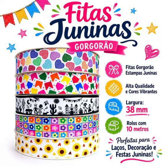 Fita Gorgorão Yama Festa Junina para Customização de Laços n.9, São João Decoração de Quadrilha