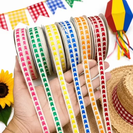 Fita Bordada Bandeirinhas Festa Junina 10mm Para Laços Tiaras Chapéu Caipira Artesanato São João