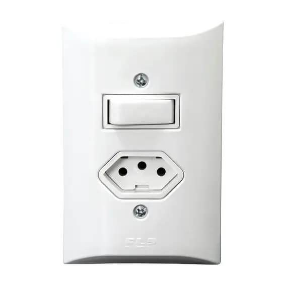 Kit 10 Interruptores Interruptor Simples 1 Tecla + Tomada 10A 2p+t Com Espelho Branco Bivolt 127V e 250V