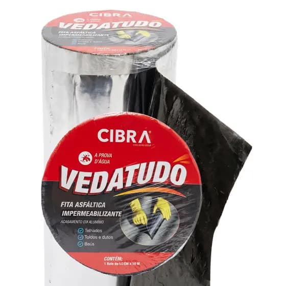 Fita asfáltica impermeabilizante para vedações e reparos rápidos contra goteiras e infiltrações 45 cm x 10 m CIBRA