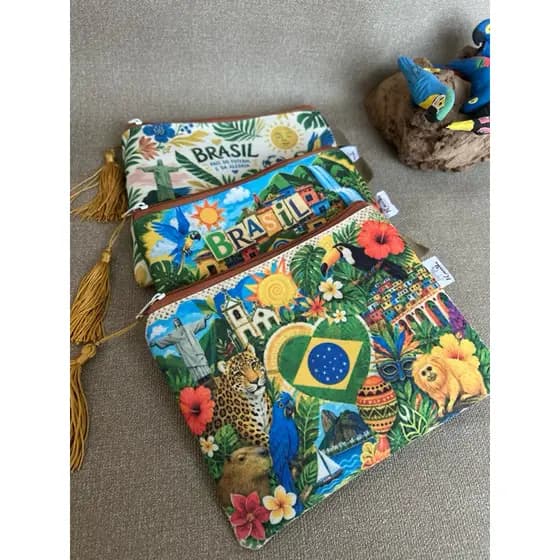 Bolsinhas -bolsa organizadora Brasil copa Necesaries 15x19 kit com 3 unidades personalizada com origens brasileiras.