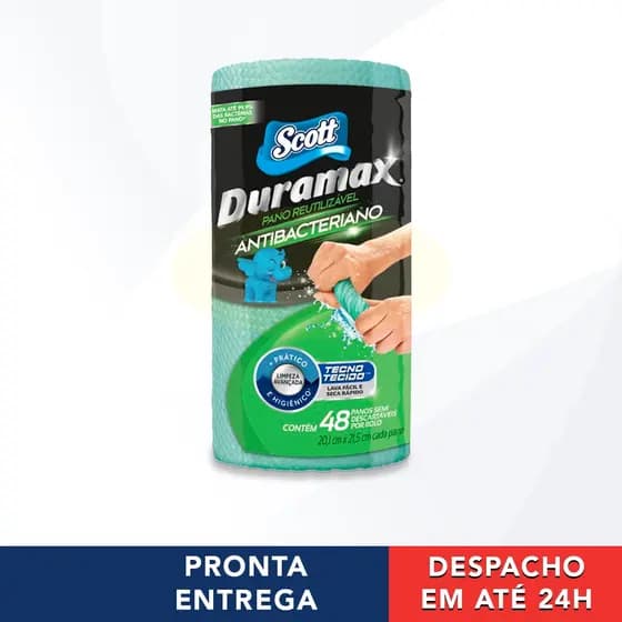 Duramax Antibacteriano Pano Reutilizável Elimina 99,9% Das Bactérias Rolo Verde Com 48 Unidades