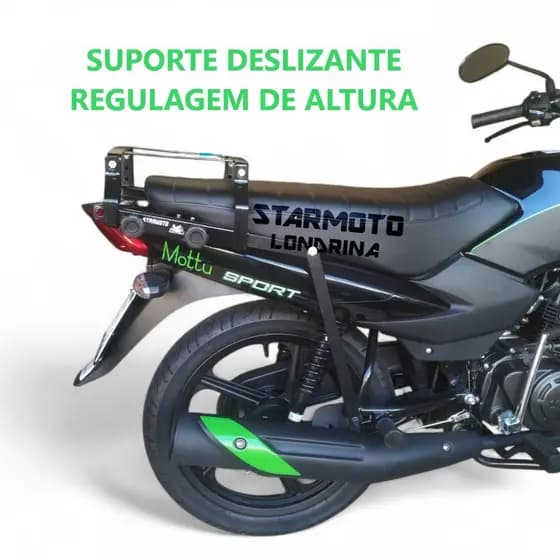 Suporte de Bau MOTTU Sport 110 e 110i - Pode Levar Garupa - Bagageiro Deslizante de Correr para Caixa de Moto TVS Mottu
