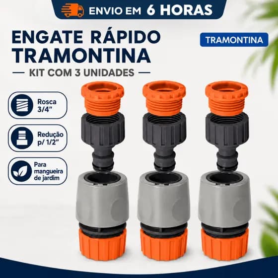 Kit Engate Rapido Mangueira 1/2 Adaptador Torneira 3/4 Tramontina Conector Jardim Irrigacao Reducao