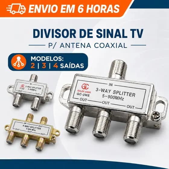 Divisor Sinal Antena TV Splitter Coaxial 2 3 4 Vias Saídas Digital VHF UHF FM Distribuidor Blindado